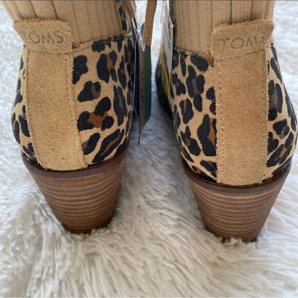 NEW TOMS Sadie Suede Wedge Leather Wedge Bootie Leopard Print Side Zip Boots - Picture 5 of 10